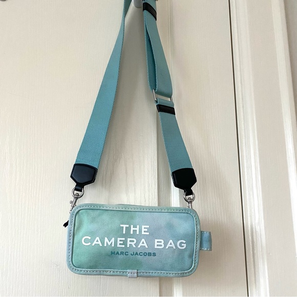 Marc Jacobs Green Distressed Faded Canvas Webbing Strap Camera Crossbody Bag
